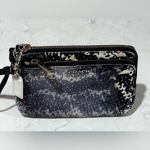 Coach Black White Patterned Double Zip Wristlet